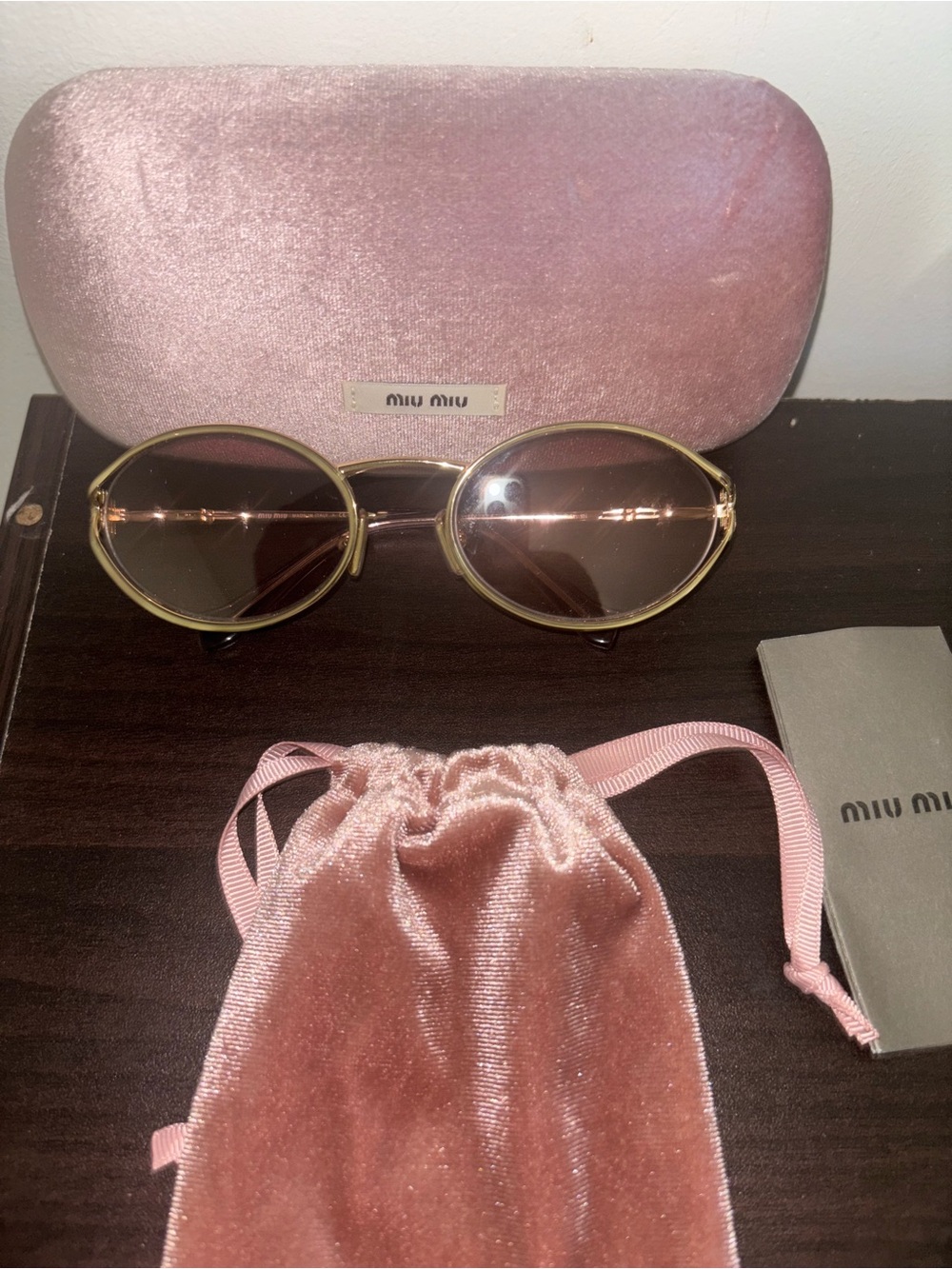 Miu Miu Pink Velvet Sunglasses Case Set with Drawstring Pouch